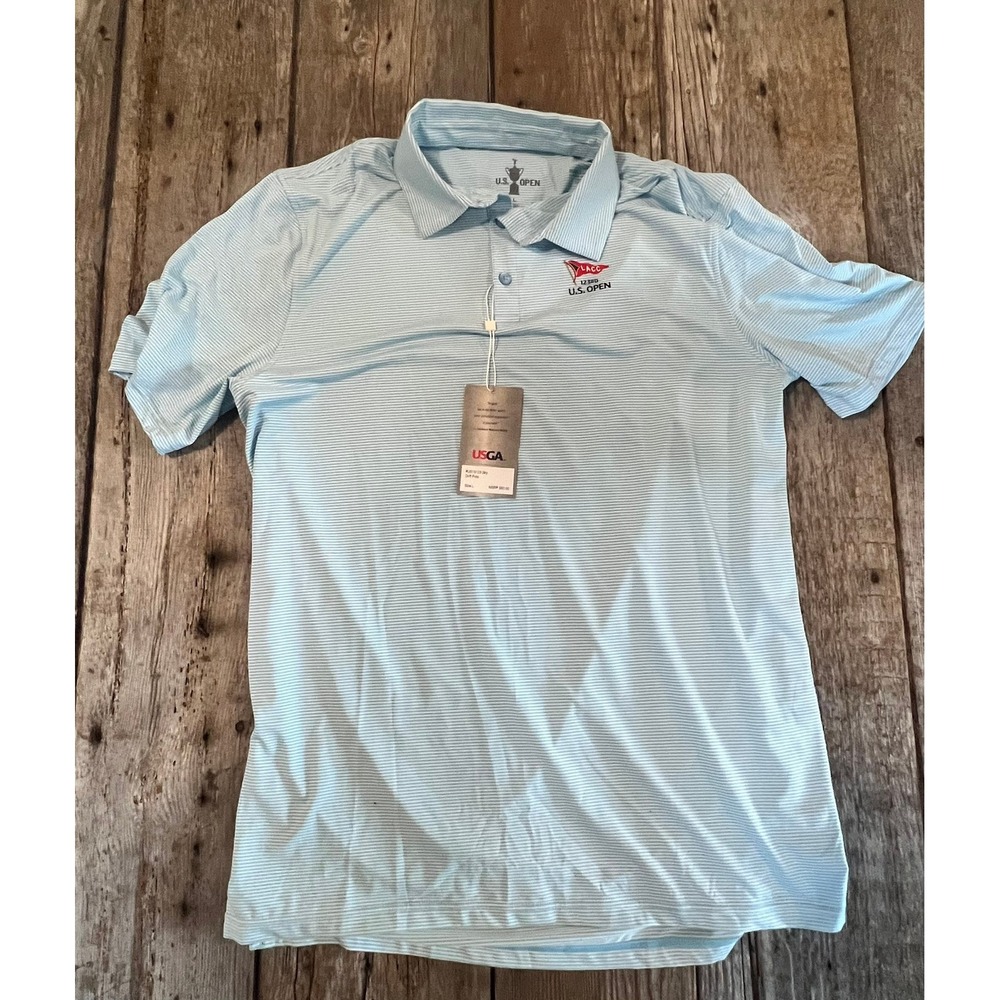 USGA US Open LACC 123rd Drift Polo Shirt Mens Large Blue Stripe Golf New